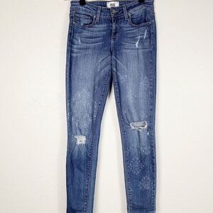 Paige Verdugo Ultra Skinny Jeans 27 Blue Distressed Low-Rise Boho Flower Print